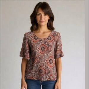 Studio Works Red Short Ruffle Sleeve Top Medium​​​